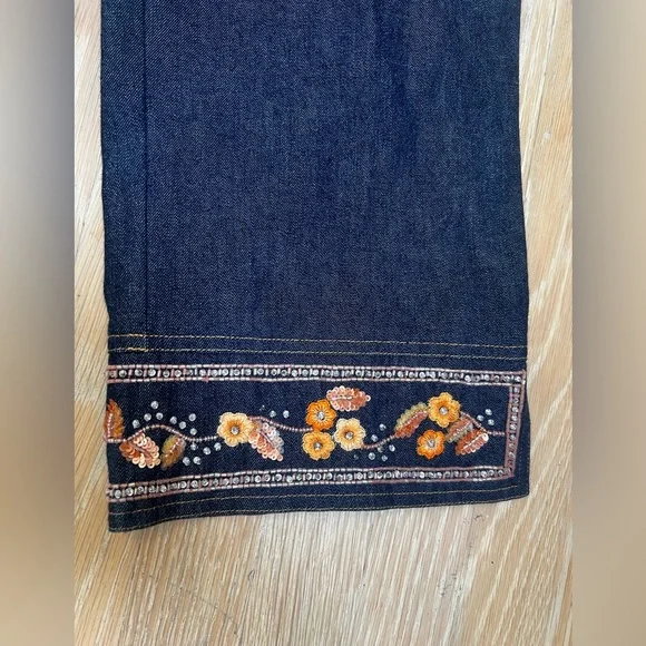 Escada size 44 indigo denim jeans with beading and embroidery - Picture 4 of 11